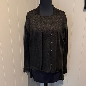 Neiman Marcus Women Medium Top Set Black and Gold Cardigan and Sweater